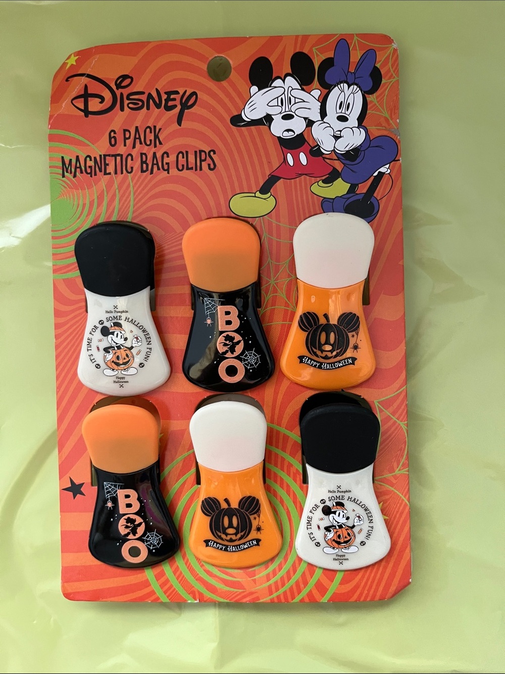 Disney Halloween Magnetic Bag Clips - Orange, Black & White - 6 Pack
